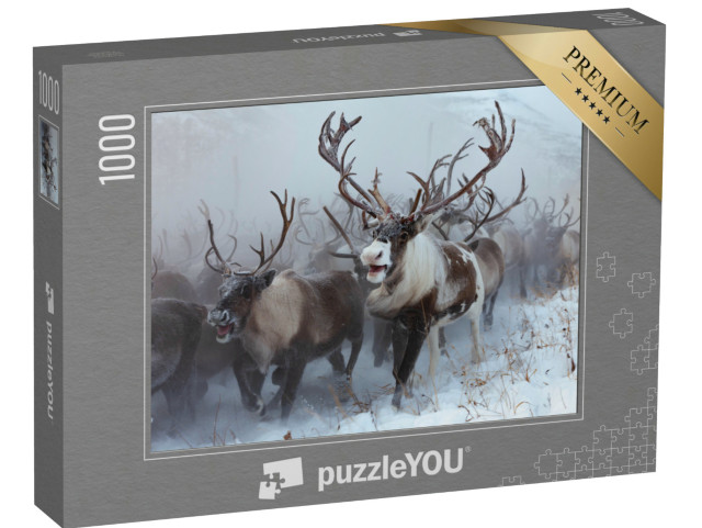 Puzzle de 1000 pièces « Troupeau de rennes dans la neige »