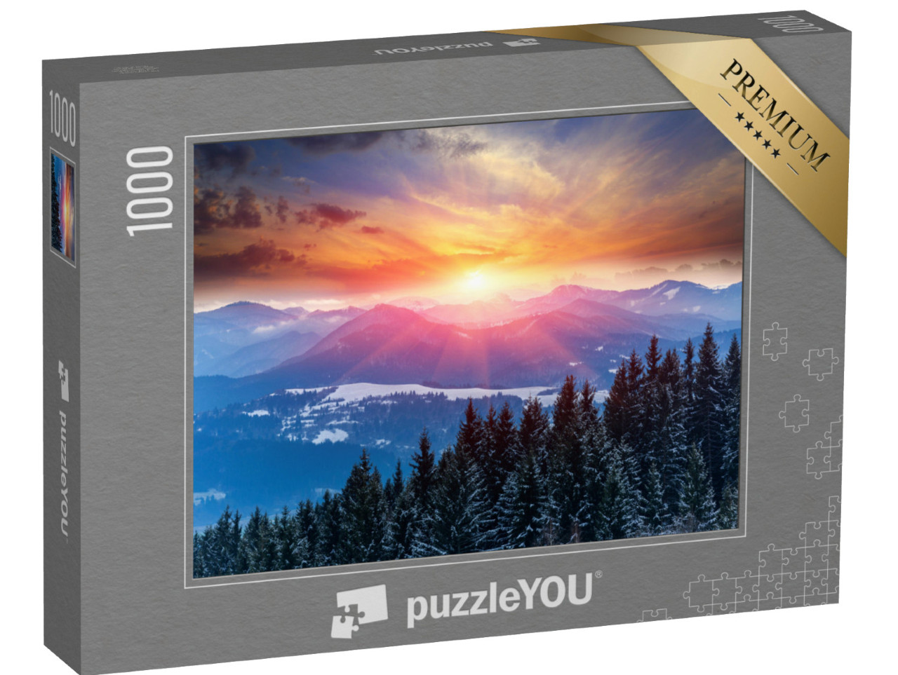 Puzzle de 1000 pièces « Coucher de soleil hivernal dans les montagnes »