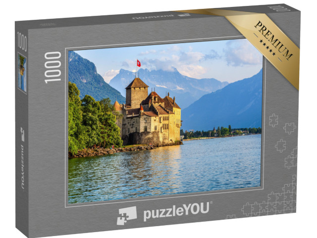 Puzzle de 1000 pièces « Coucher de soleil sur le château de Chillon au bord du lac Léman »