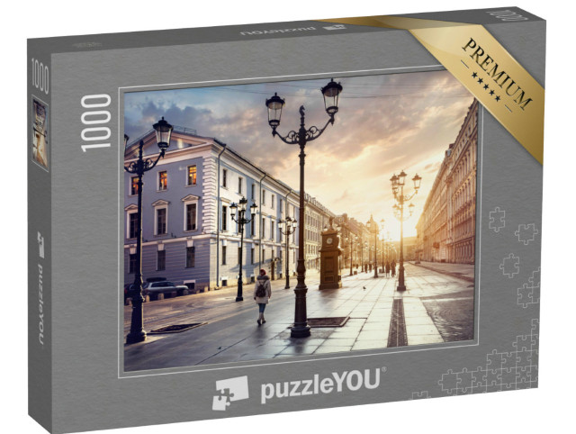 Puzzle de 1000 pièces « Femme dans une rue avec des lanternes, Sank. Petersburg, Russie »