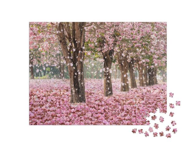 Puzzle de 1000 pièces « Des fleurs roses forment un tunnel romantique »