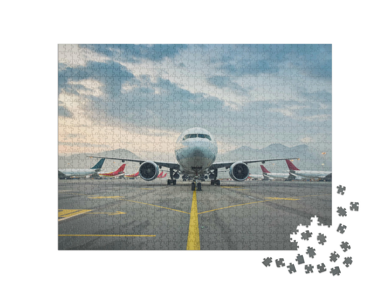 Puzzle de 1000 pièces « Avion de ligne à l'aéroport international de Hong Kong »