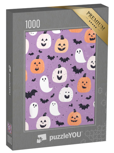 Puzzle de 1000 pièces « Citrouilles, chauves-souris et fantômes »