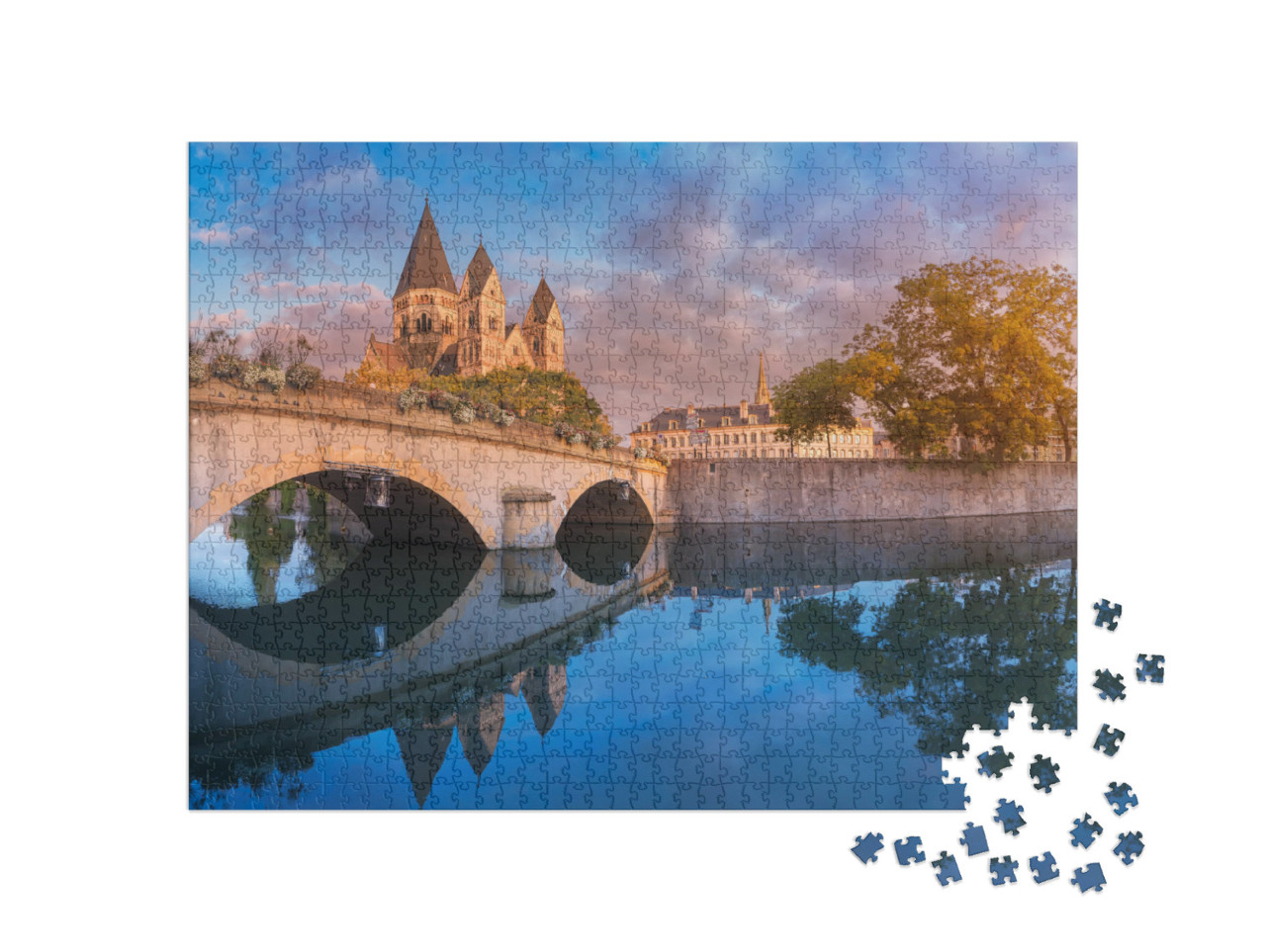 Puzzle de 1000 pièces « Église au bord de la Moselle à Metz »