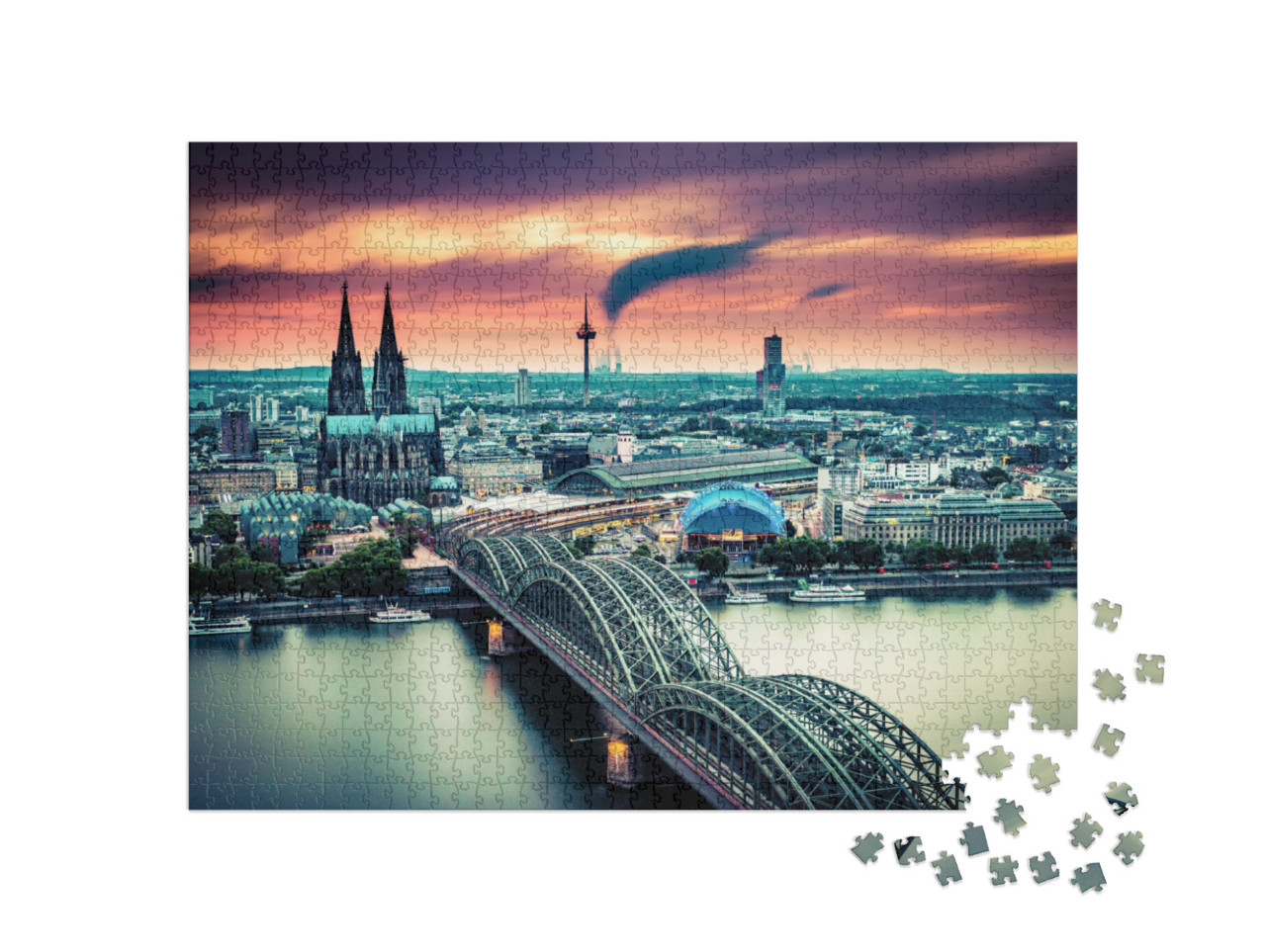 Puzzle de 1000 pièces « Coucher de soleil et nuages en mouvement sur Cologne, Allemagne »