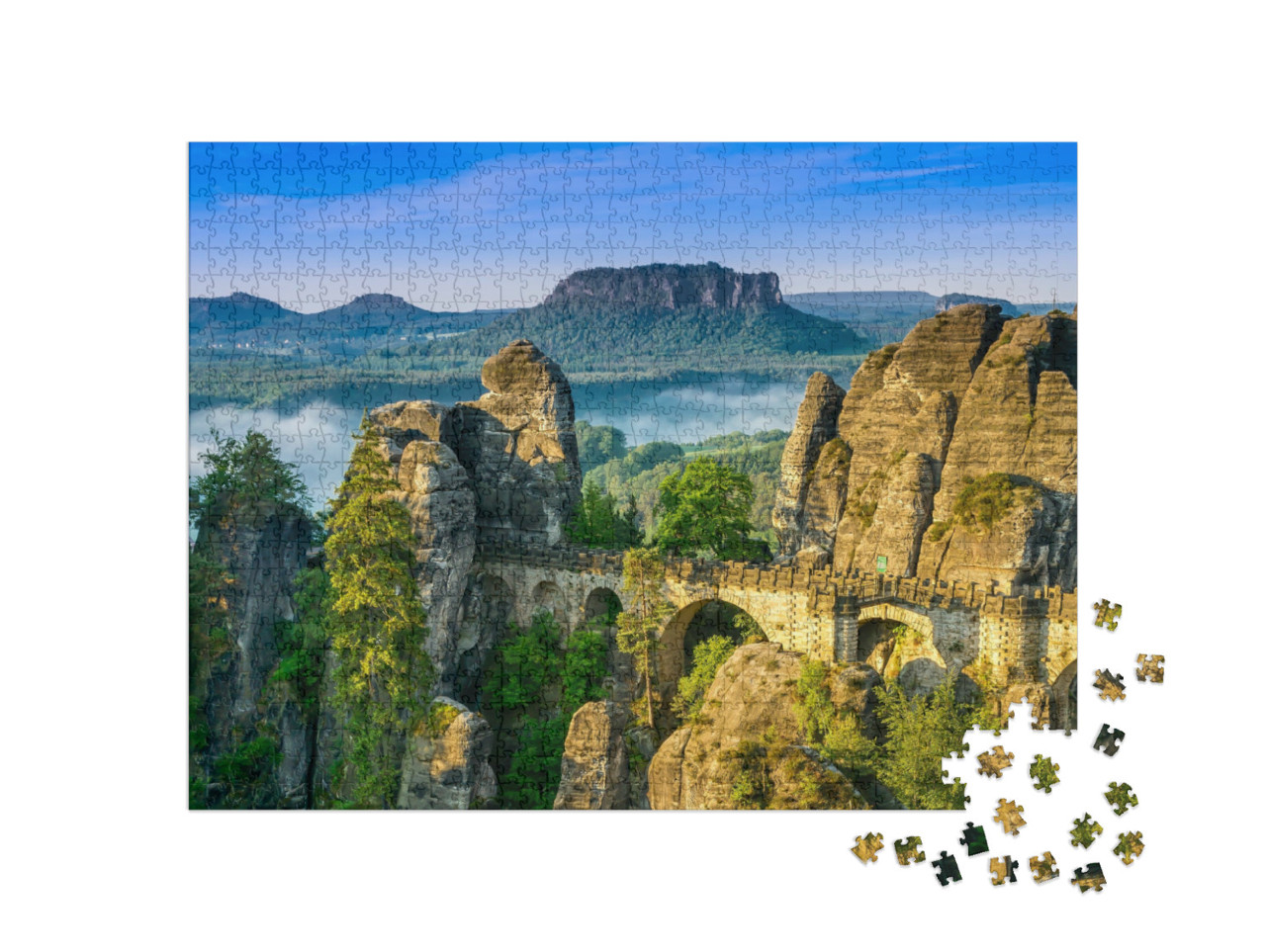 Puzzle de 1000 pièces « Lever de soleil sur le Bastei en Suisse saxonne, Allemagne »