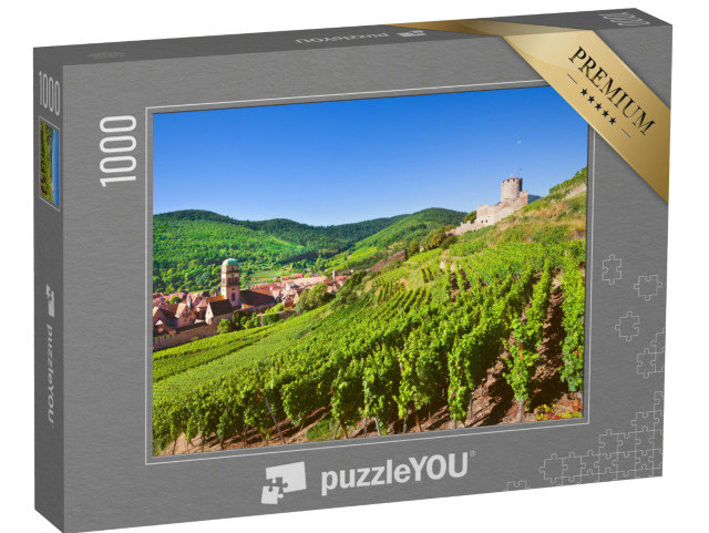 Puzzle de 1000 pièces « Vue aérienne du village de Kaysersberg avec les Vosges en arrière-plan »