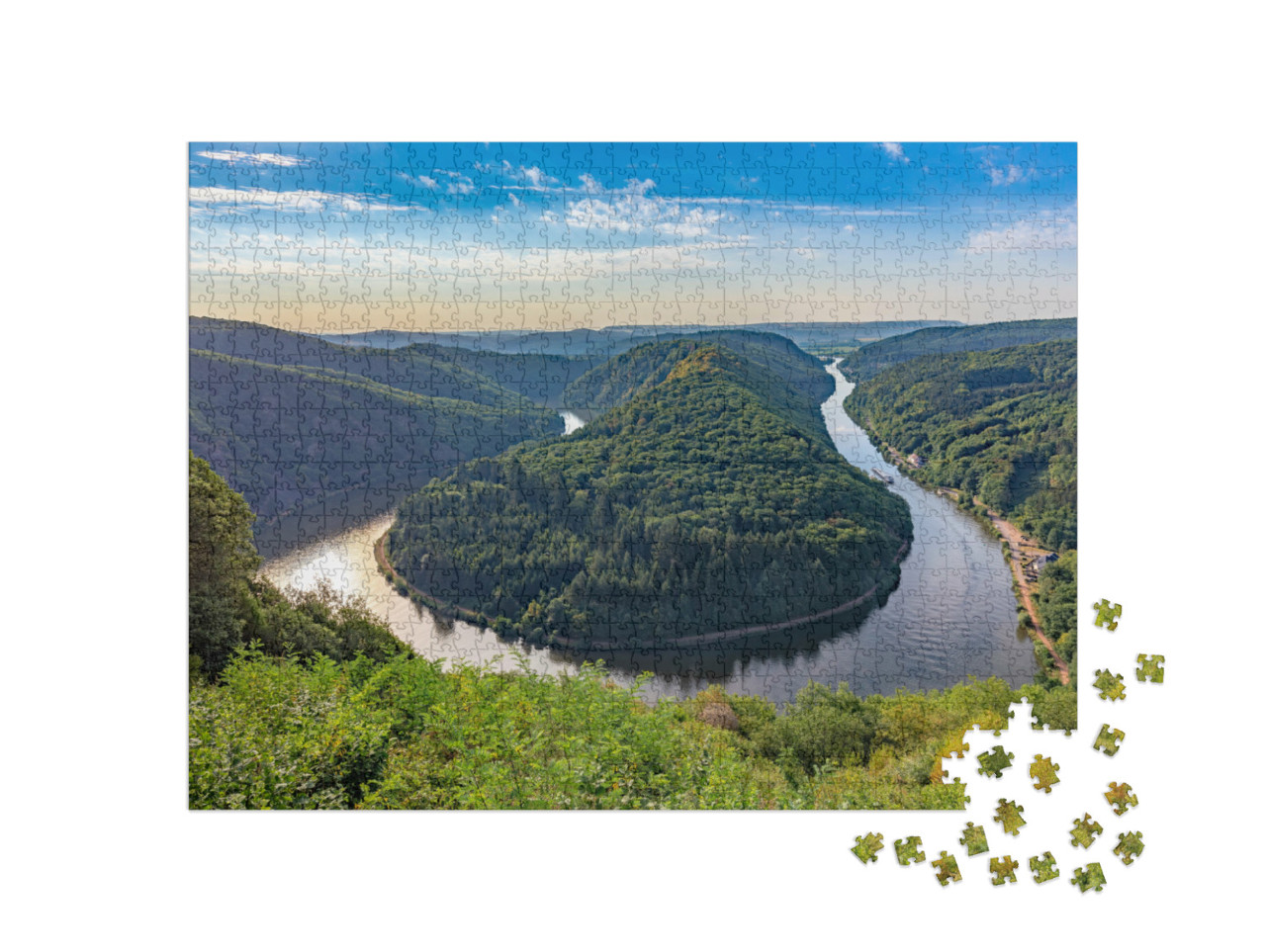 Puzzle de 1000 pièces « Emblème de la Sarre avec vue sur la boucle de la Sarre en Allemagne »