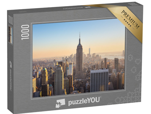 Puzzle de 1000 pièces « Manhattan Downtown : Skyline avec l'Empire State Building illuminé »