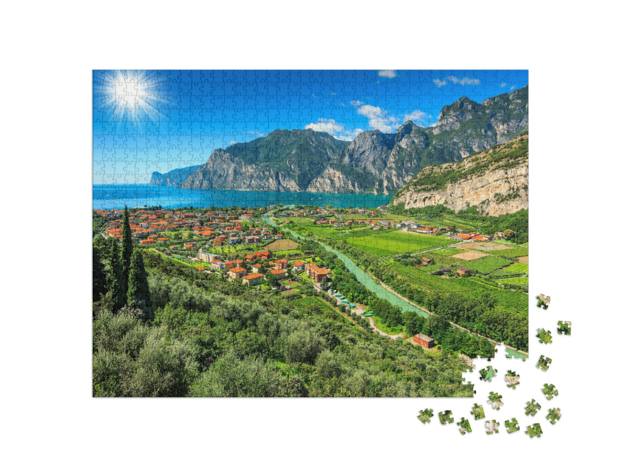 Puzzle de 1000 pièces « Journée ensoleillée au lac de Garde, Italie »