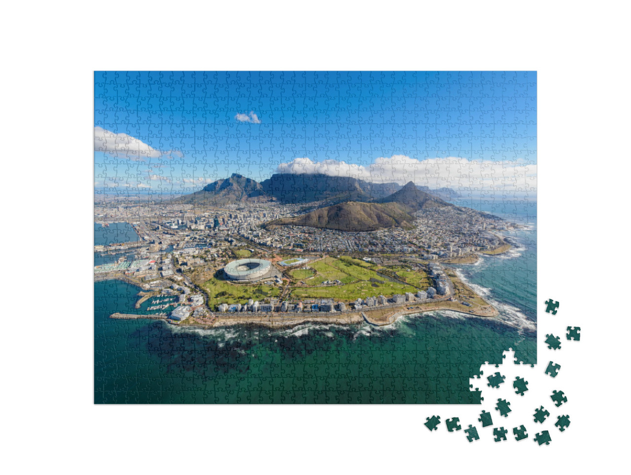 Puzzle de 1000 pièces « Vue d'hélicoptère : vue aérienne de Cape Town, Afrique du Sud »