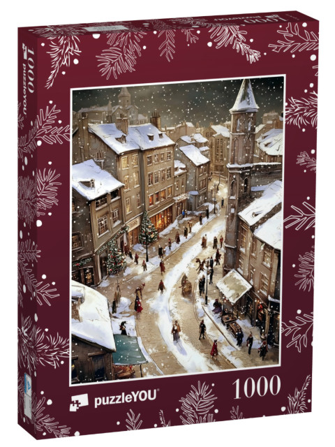 Puzzle de 1000 pièces « La neige tombe sur les toits de la ville »