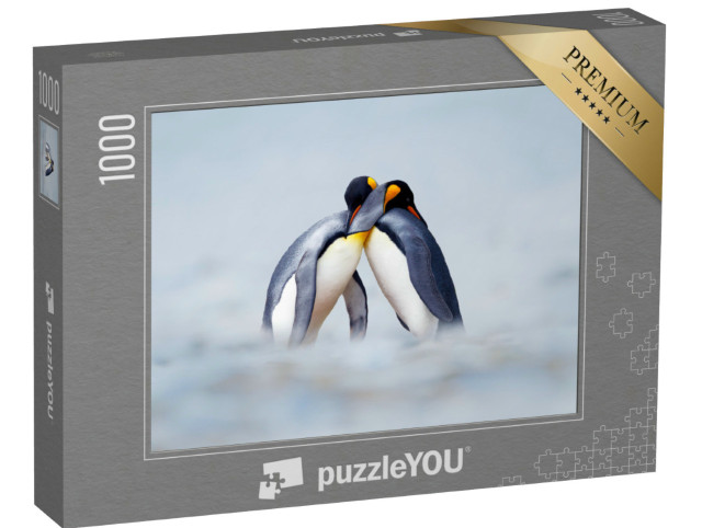 Puzzle de 1000 pièces « Des manchots royaux étroitement enlacés bravent le froid »