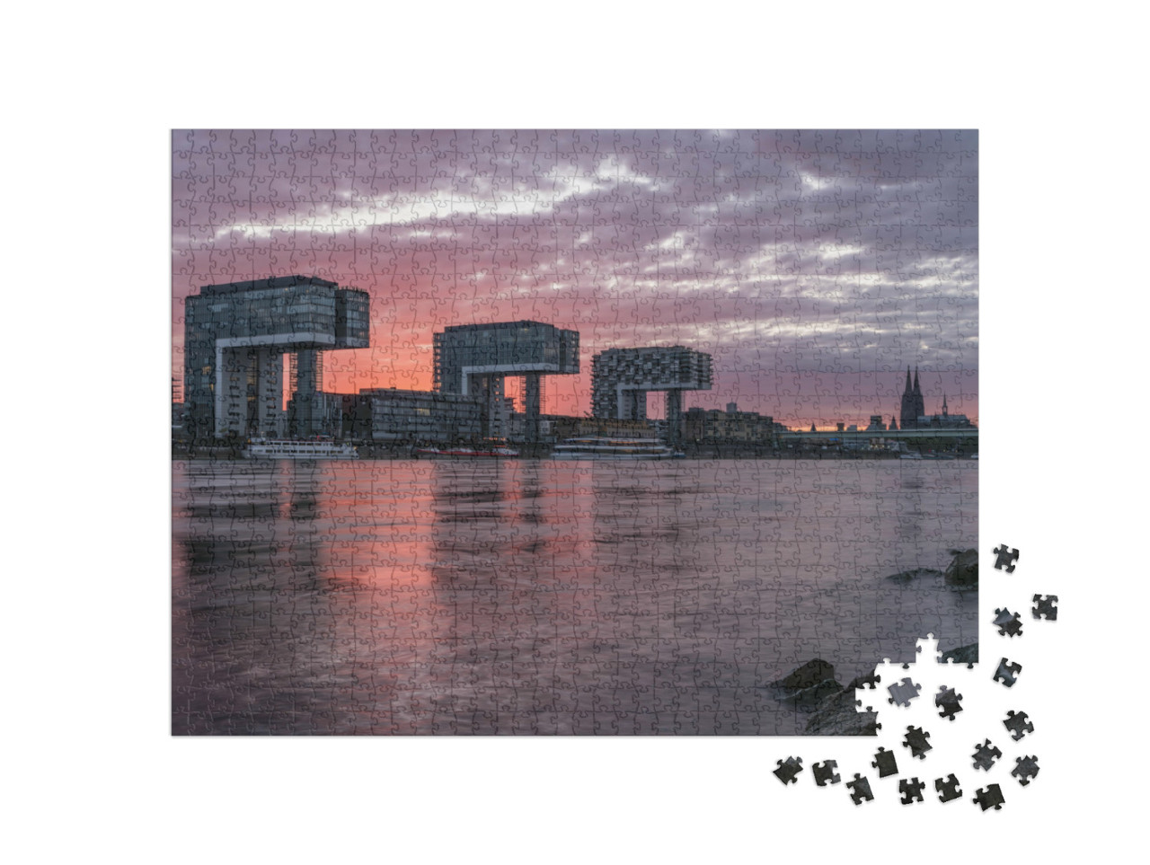 Puzzle de 1000 pièces « Skyline de Cologne au coucher du soleil, Allemagne »