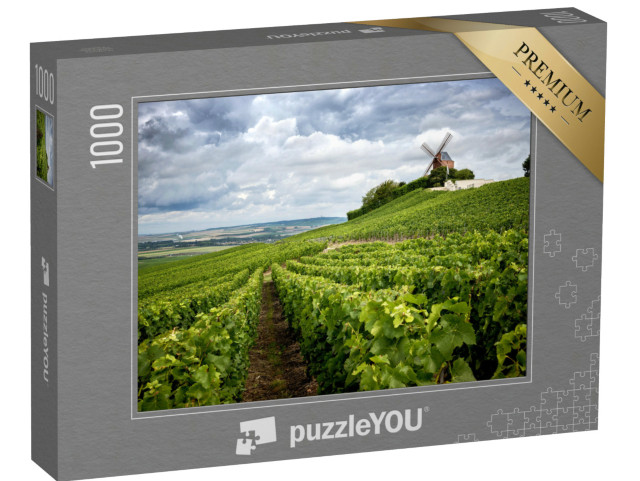 Puzzle de 1000 pièces « La Champagne. Vignoble et moulin à vent en Champagne près de Vernezay France »