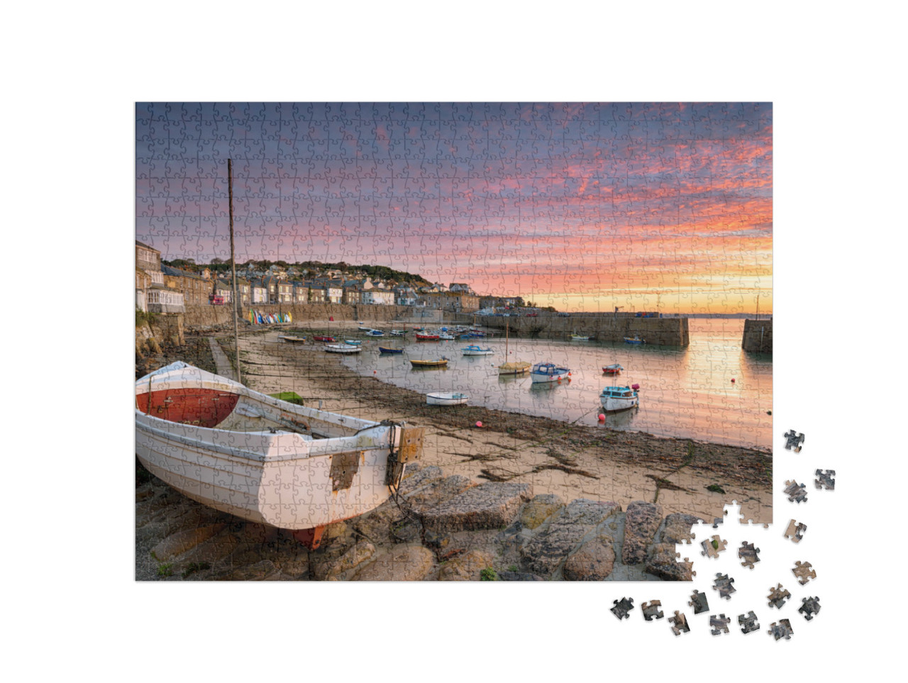 Puzzle de 1000 pièces « Lever de soleil époustouflant sur des bateaux de pêche, Cornouailles, Angleterre »