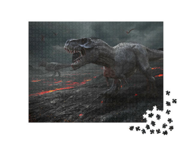 Puzzle de 1000 pièces « Dinosaure avec paysage de lave »