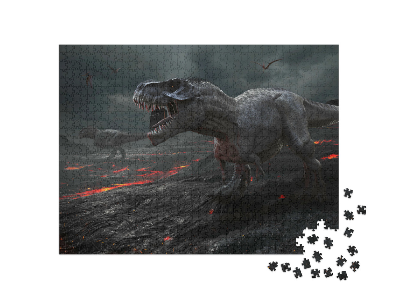 Puzzle de 1000 pièces « Dinosaure avec paysage de lave »