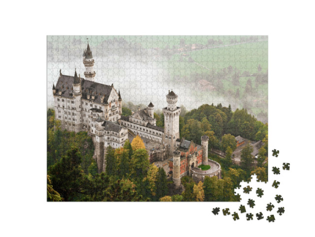 Puzzle de 1000 pièces « Château de Neuschwanstein dans le brouillard, Bavière »