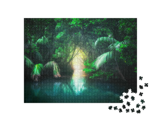 Puzzle de 1000 pièces « Paysage de jungle fantaisiste avec lac, Sri Lanka »