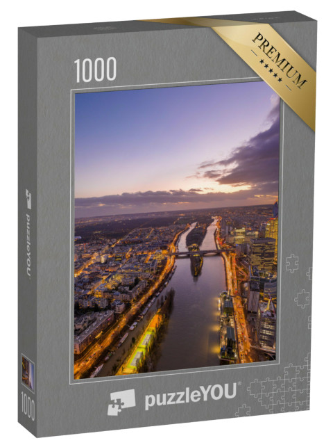 Puzzle de 1000 pièces « La Seine à côté du complexe de gratte-ciel La Défense au coucher du soleil »