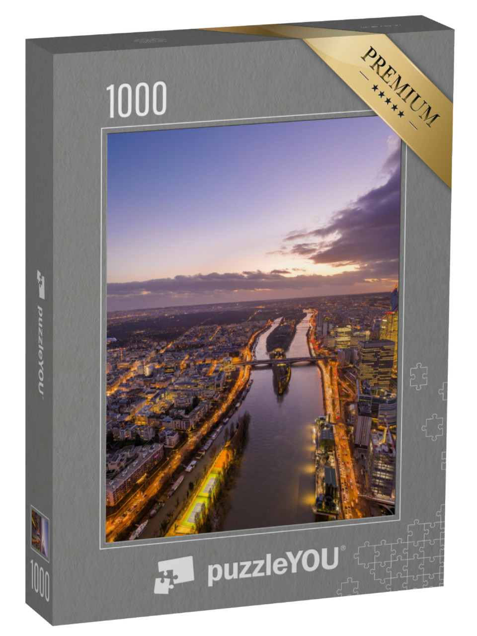 Puzzle de 1000 pièces « La Seine à côté du complexe de gratte-ciel La Défense au coucher du soleil »