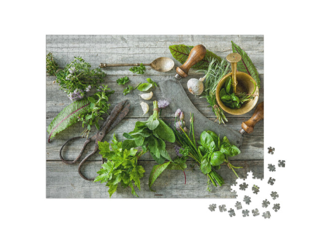 Puzzle de 1000 pièces « Épices fraîches et herbes de cuisine »