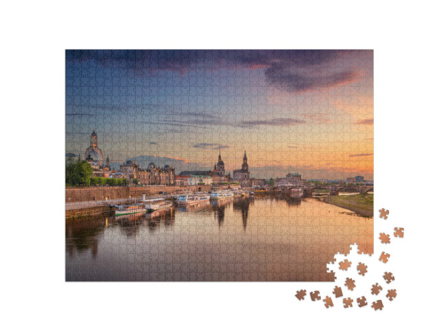 Puzzle de 1000 pièces « Magnifique vue sur Dresde le soir, Allemagne »