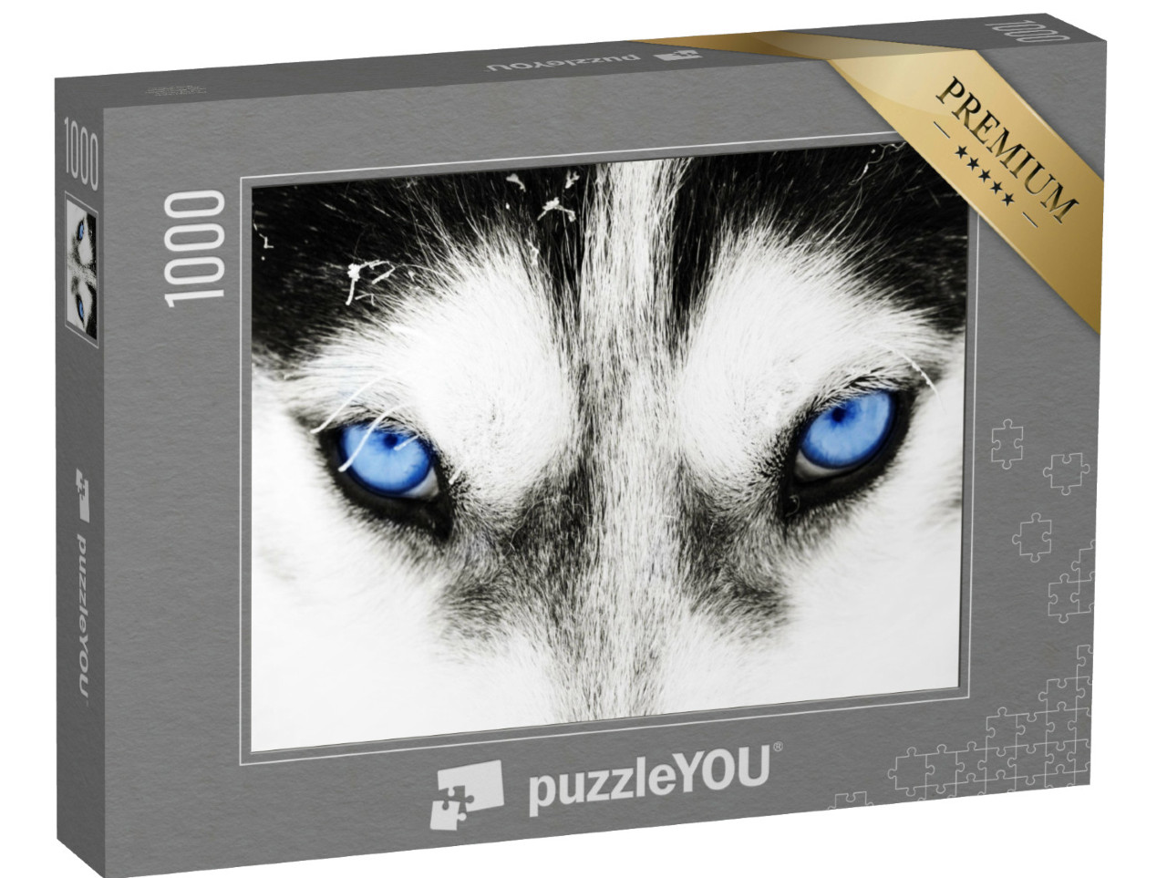 Puzzle de 1000 pièces « Gros plan : les yeux bleus d'un chien husky »