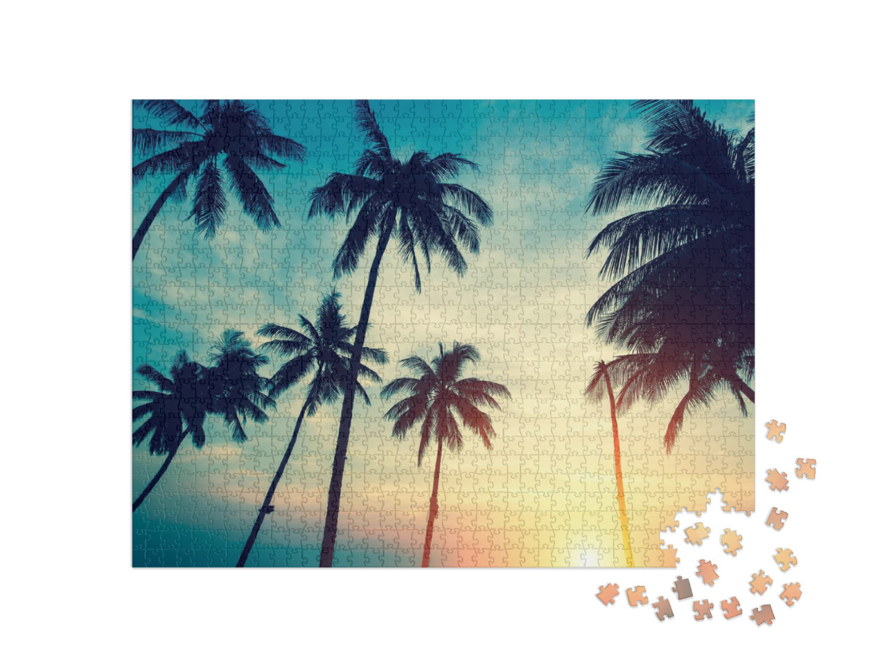Puzzle de 1000 pièces « Coucher de soleil tropical sur les palmiers »