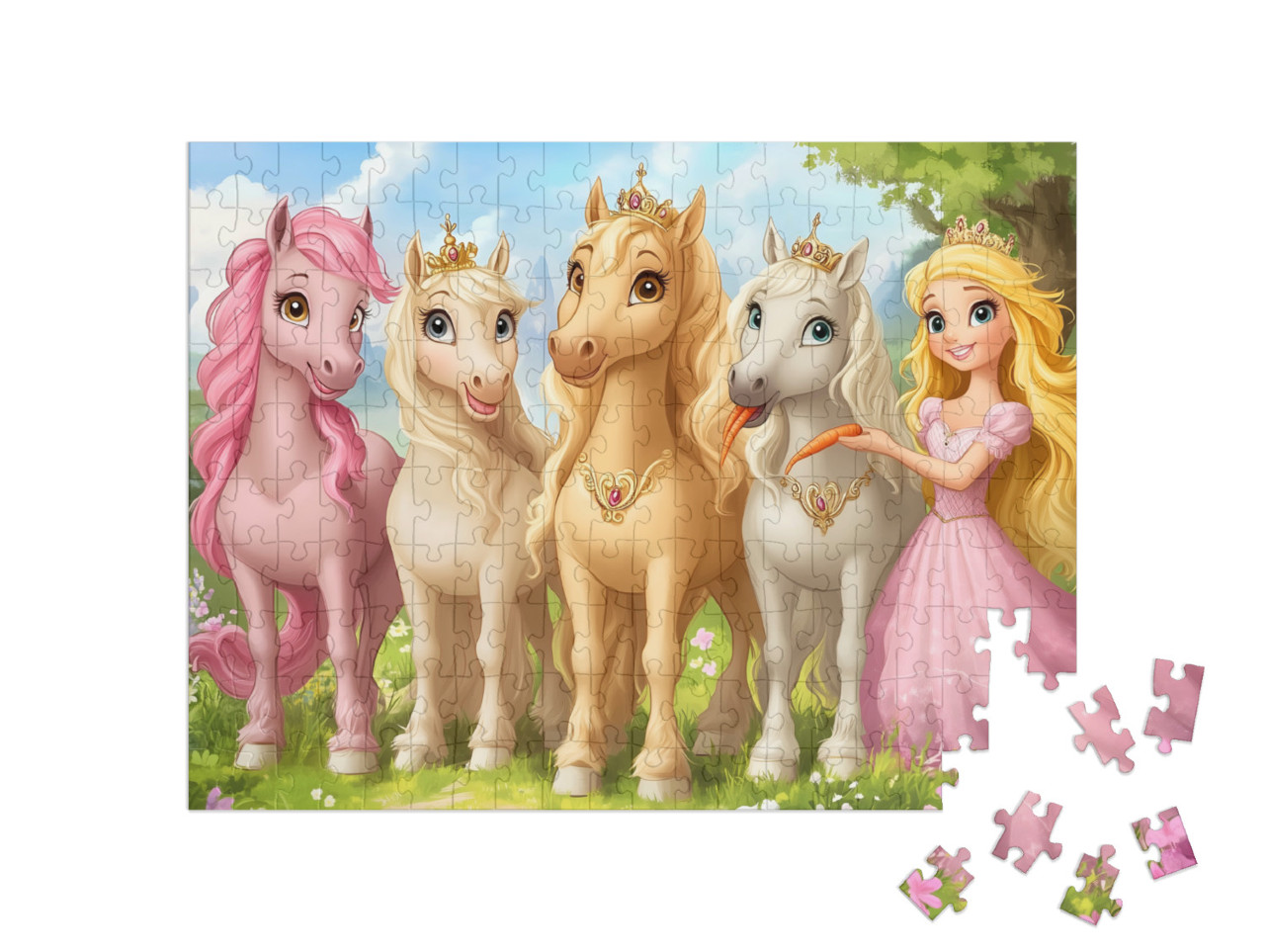 Puzzle de 200 pièces « Princesse au pays arc-en-ciel des licornes »