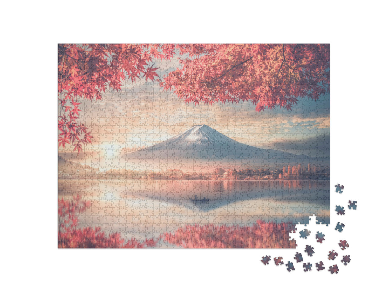 Puzzle de 1000 pièces « Le mont Fuji et le lac Kawaguchiko dans la brume matinale, Japon »