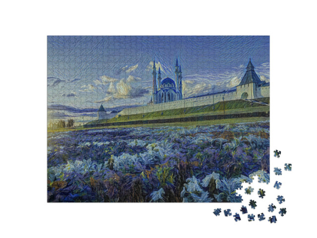 Puzzle de 1000 pièces « dans le style artistique de van Gogh, nuit étoilée - fleurs au Kremlin de Kazan »