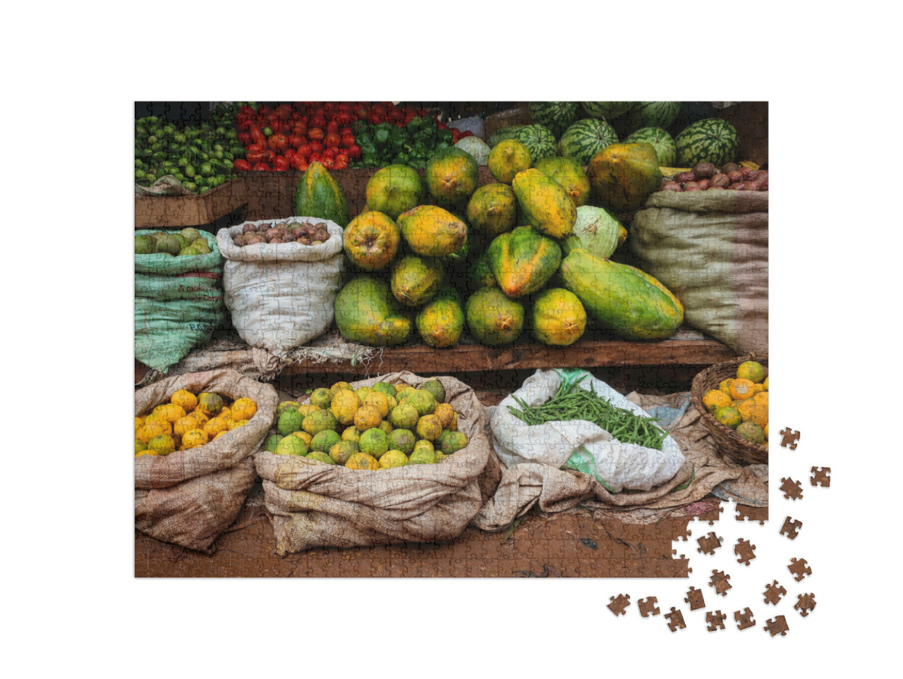 Puzzle de 1000 pièces « Marché rural traditionnel avec poisson et matoke, Masaka, Ouganda »