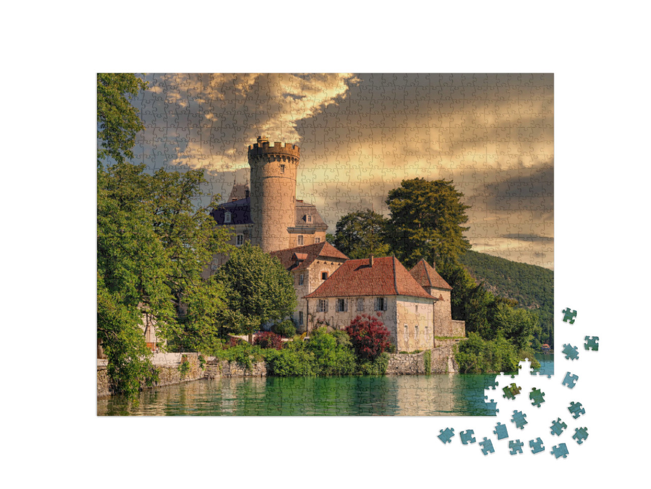 Puzzle de 1000 pièces « un château médiéval au bord du lac d'Annecy dans les Alpes, France »