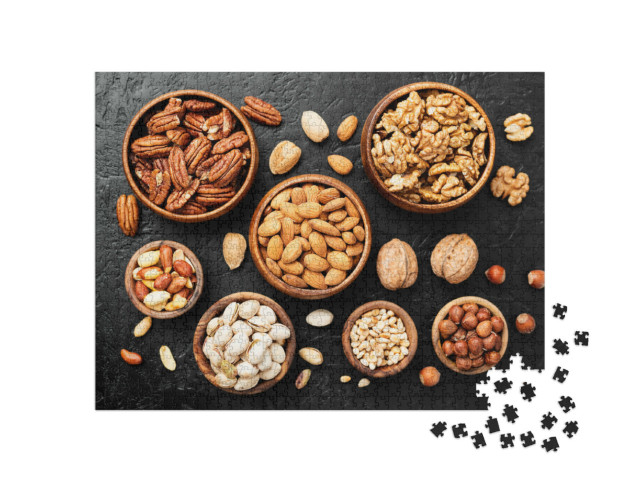 Puzzle de 1000 pièces « Mélange de noix dans des barquettes en bois »