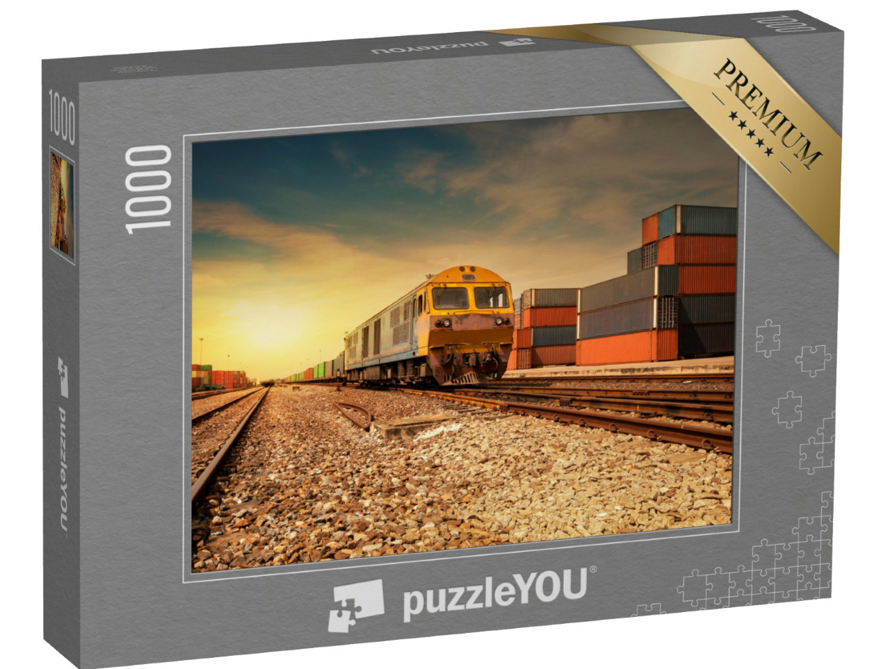 Puzzle de 1000 pièces « Gare de marchandises au coucher du soleil »