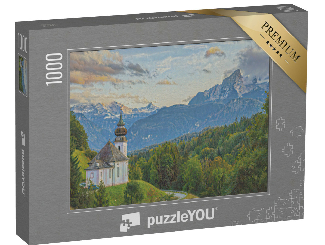 Puzzle de 1000 pièces « dans le style artistique de Claude Monet - Watzmann avec l'église Maria Gern »