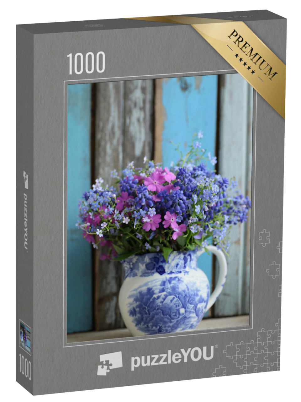 Puzzle de 1000 pièces « Bouquet bleu et rose comme bouquet de fleurs vintage »