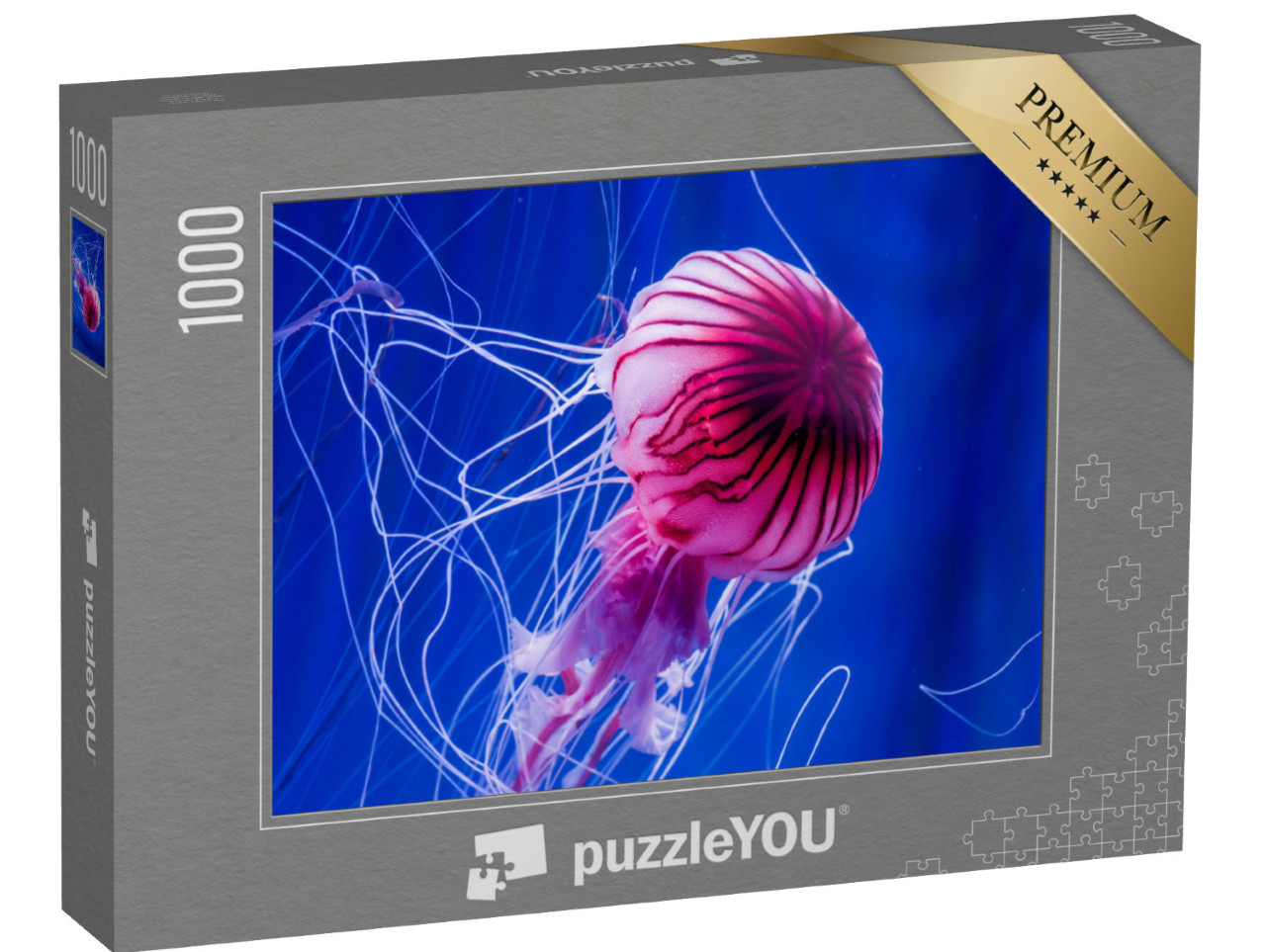 Puzzle de 1000 pièces « Méduse rose sur fond de mer bleue »