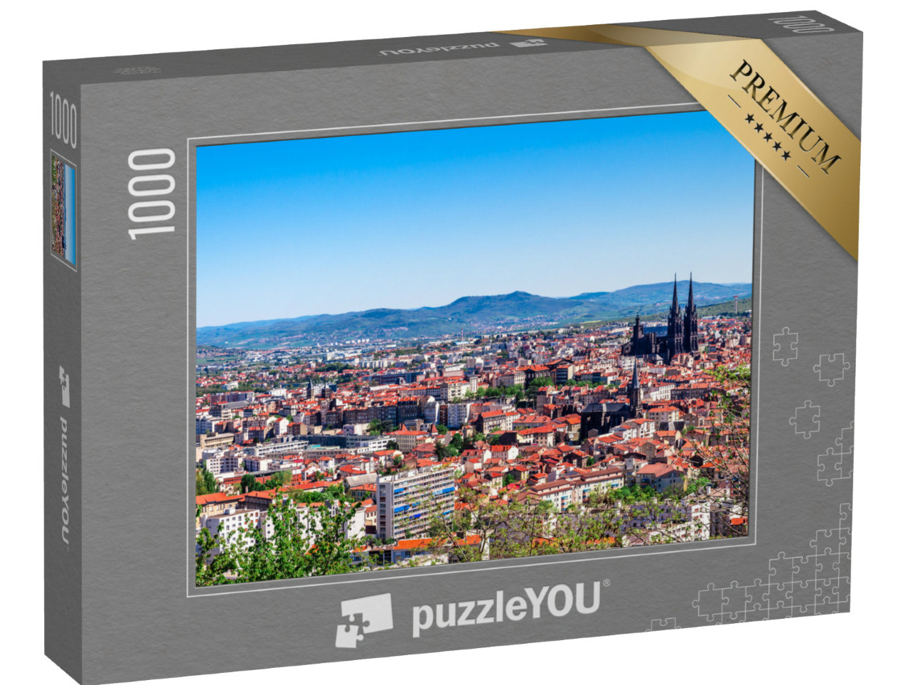Puzzle de 1000 pièces « Vue panoramique sur la ville de Clermont-Ferrand et sa cathédrale »
