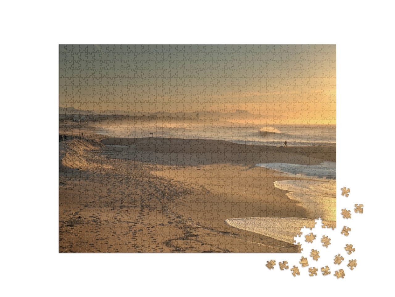 Puzzle de 1000 pièces « Coucher de soleil sur la plage de Biarritz, image HDR »