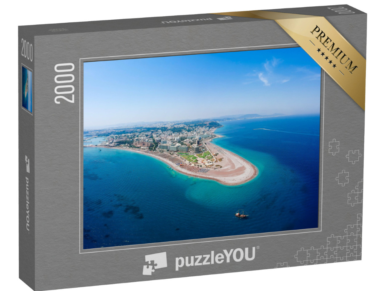 Puzzle de 2000 pièces « Vue aérienne : Rhodes et sa lagune, vue d'en haut, Grèce »