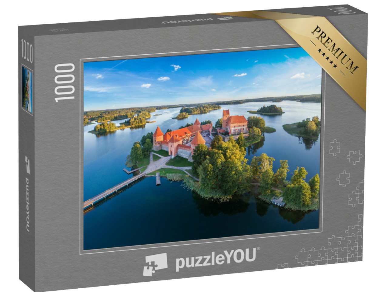 Puzzle de 1000 pièces « Château de Trakai : château insulaire gothique médiéval sur le lac Galve, Lituanie »