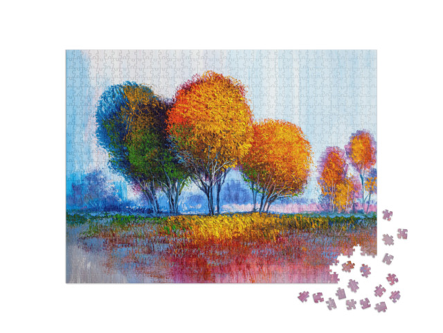 Puzzle de 1000 pièces « Peinture à l'huile Paysage avec des arbres »