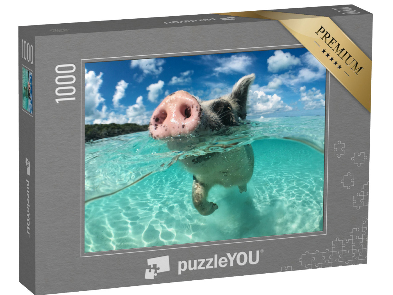 Puzzle de 1000 pièces « Un cochon flottant, Big Majors Cay, Bahamas »