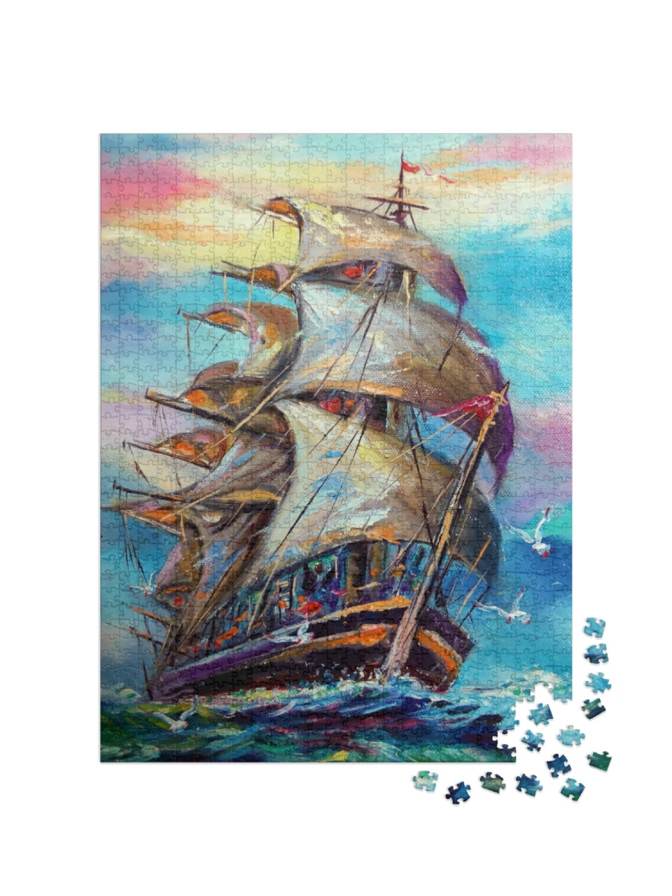 Puzzle de 1000 pièces « Peinture à l'huile : voilier au vent »