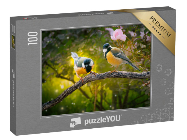 Puzzle de 100 pièces « Deux mésanges charbonnières dans la forêt des contes »