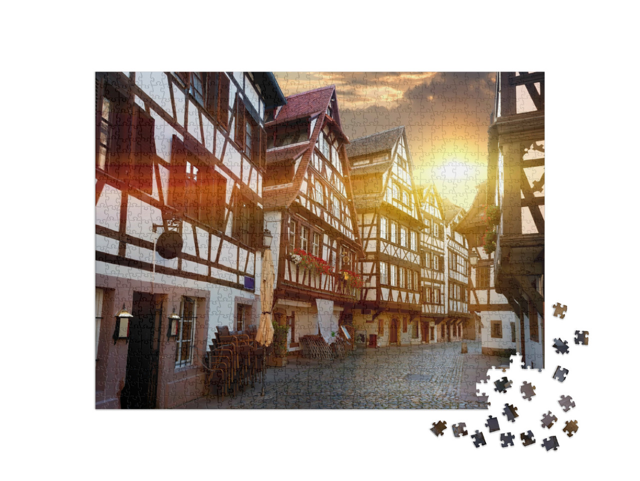 Puzzle de 1000 pièces « Rue avec maisons à colombages historiques dans le quartier de la Petite France à Strasbourg, France »