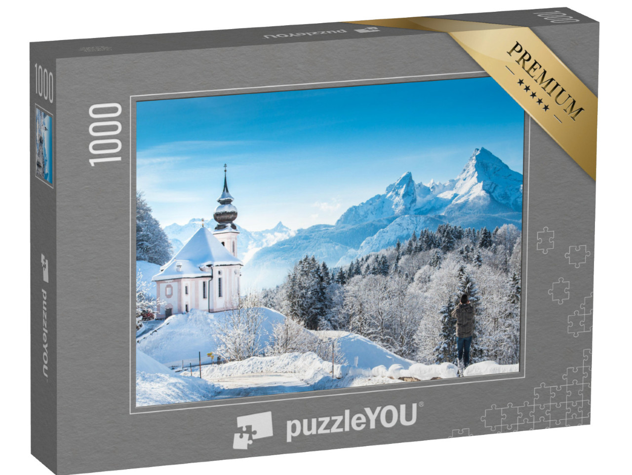 Puzzle de 1000 pièces « Sanctuaire hivernal de Maria Gern devant le Watzmann, Allemagne »